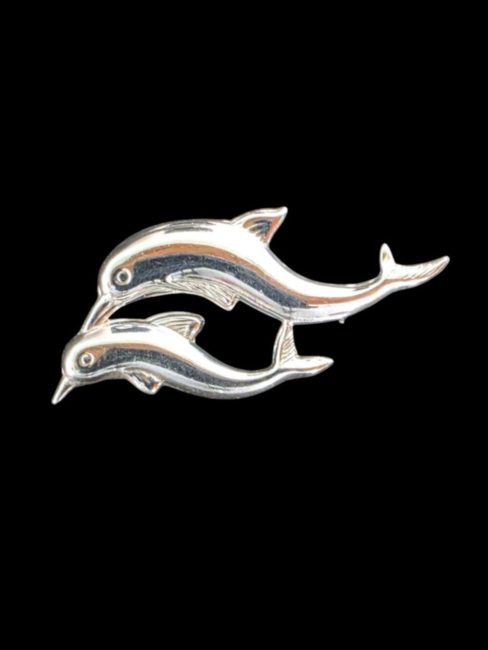 Vintage Italian 925 Sterling Silver Dolphin Mom & Baby Statement Brooch